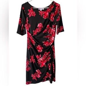 Triuhuology Black Red Floral Dress Knee Length size 8